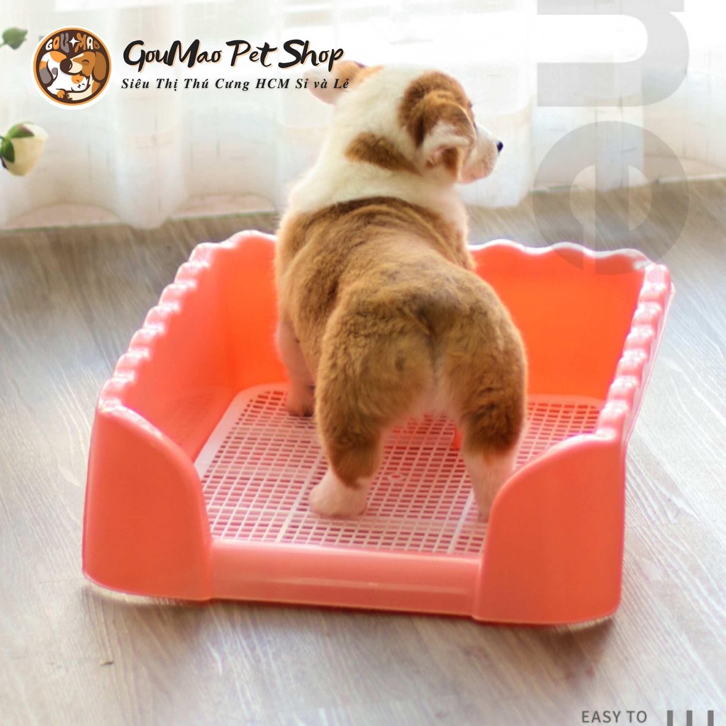 ( SIZE LỚN GIÁ SIÊU RẺ ) Khay vệ sinh có thành cong + có cọc cho chó mèo. Tặng kèm miếng tả lót - GOUMAO PET