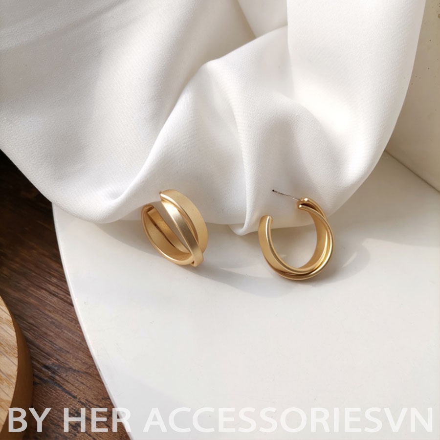 Bông Tai Nữ Basic Hình Tròn Đan Chéo Bản To Her Accessories | H18