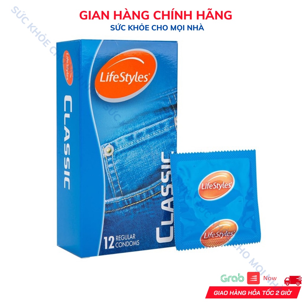Bao cao su LifeStyles Classic thiết kế mỏng ôm sát cao cấp hộp 12 cái suckhoechomoinha