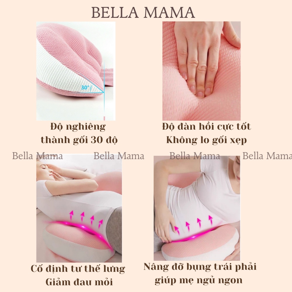 Gối Bầu Cánh Tiên Chính Hãng Bella Mama Nâng Đỡ Bụng Hỗ Trợ Giảm Đau Lưng Cho Mẹ Bầu Hàng Loại 1- Gb01