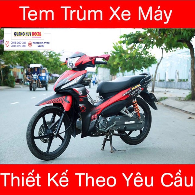 Tem trùm xe Wave Rxs đỏ đen, độ team dán phủ decal xe máy giá rẻ đẹp