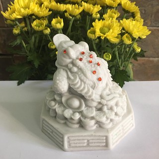 Cóc ngậm tiền màu trắng cao 10 rộng 12 cm mang tài lộc cho gia chủ