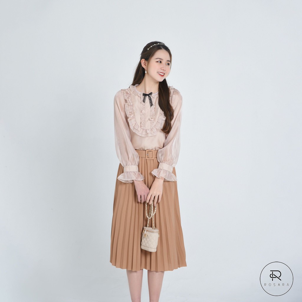 Chân váy thời trang nữ xếp ly cạp chun có đai ROSARA SP106 | BigBuy360 - bigbuy360.vn