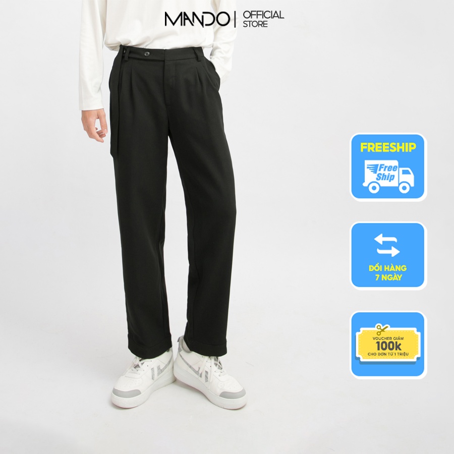 Quần Kaki Trơn Nam MANDO  Form Rộng Có Đai Quần Chuẩn Phong Cách Hàn Quốc Năng Động Trẻ Trung - QKN048