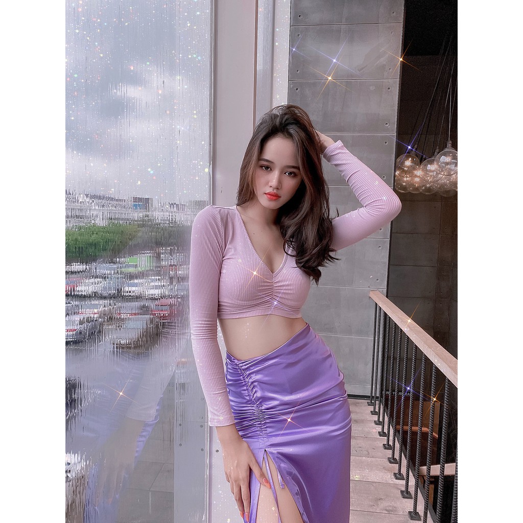 Chân Váy Xẻ Tà Cao Dáng Dài Satin Rút Dây - YCV018270