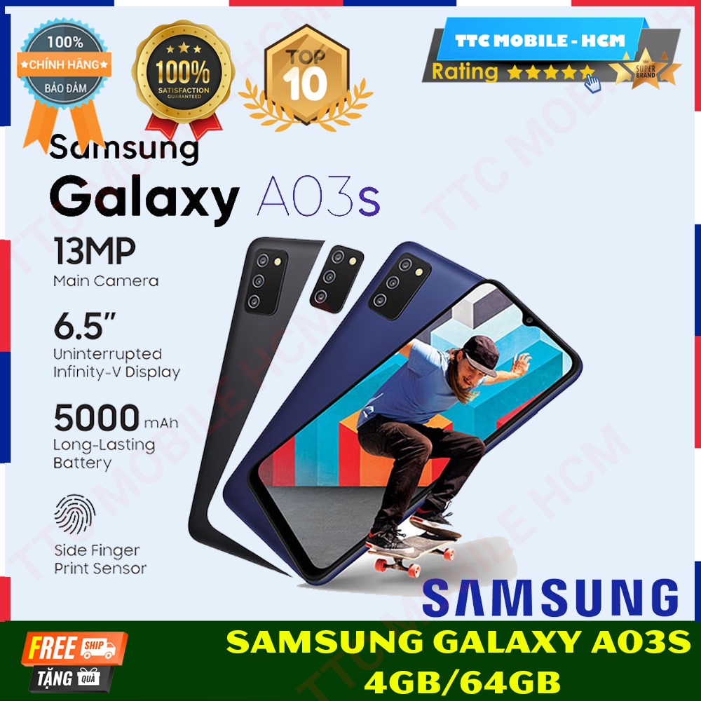 Điện thoại Samsung Galaxy A03s 4GB/64GB SM-A037F/DS - Pin 5.000 mAh - Freeship |  Hàng Chính Hãng - Nguyên Seal