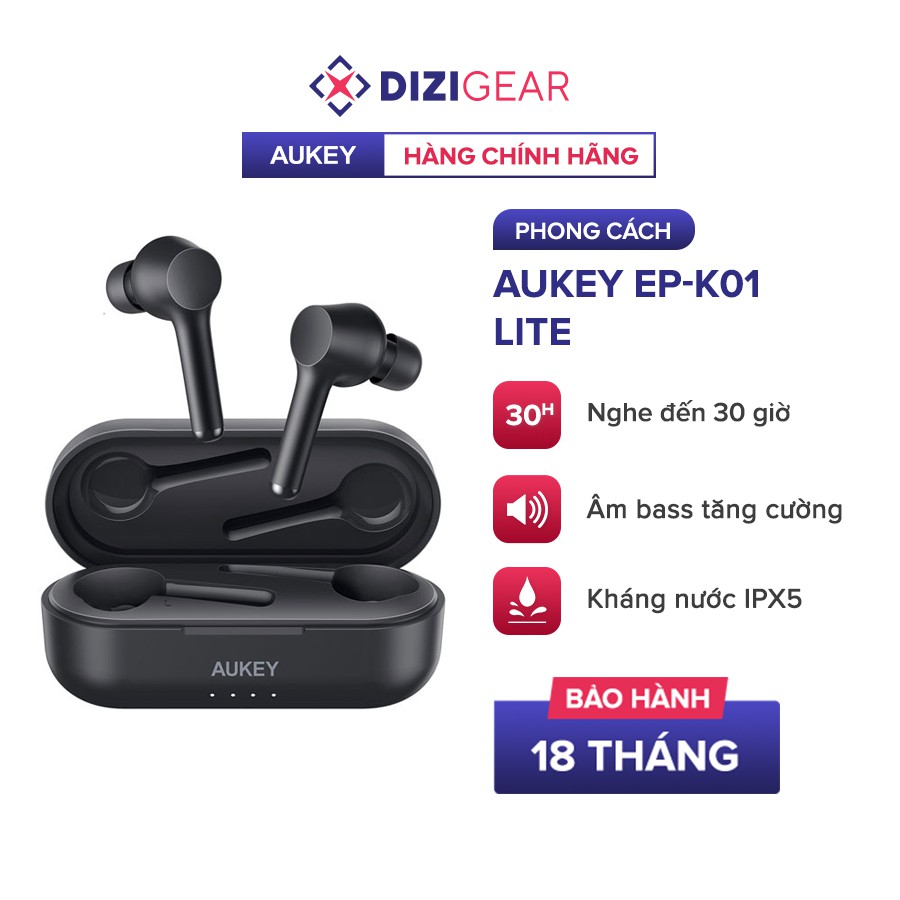 Tai Nghe True Wireless AUKEY EP-K01 Lite Bass Tăng Cường, Bluetooth 5.0, Nghe Đến 30H, IPX5 - Chính Hãng BH 18 Tháng