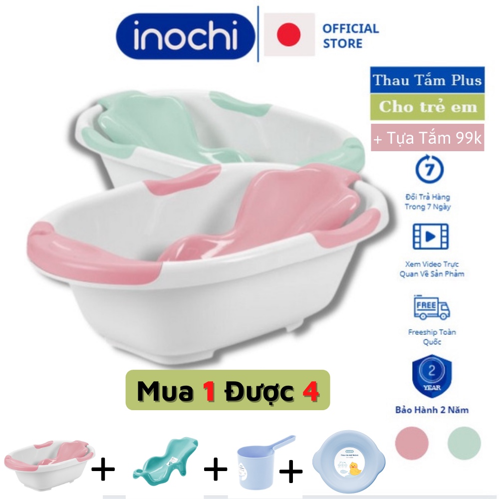 Chậu tắm cho bé , Notoro Plus INOCHI Thiết Kế Rộng Có Tay Nắm thau gấp gọn Giúp Bé sơ sinh loại to tặng kèm tựa tắm