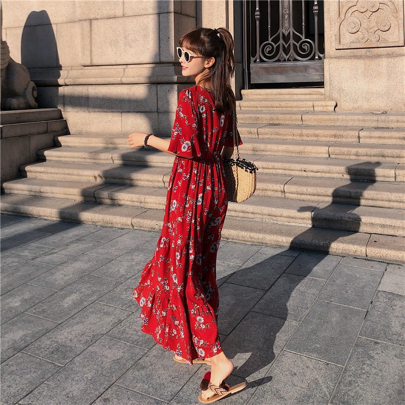 FREESHIP ĐƠN 99K_ Đầm maxi tay lở cổ V in hoa thời trang cho nữ | BigBuy360 - bigbuy360.vn