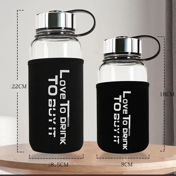 Bình thuỷ tinh quai cầm, bọc xốp chống va đập 600ml - 1000ml