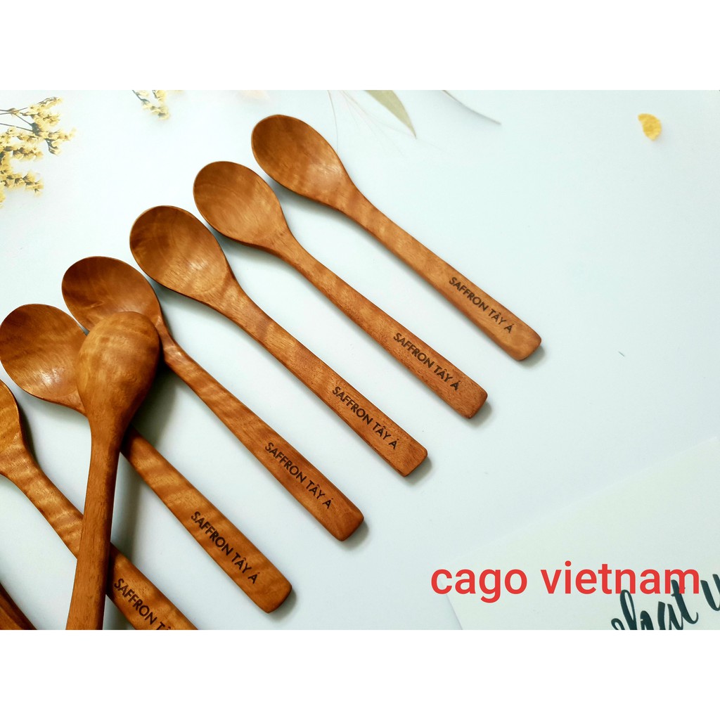 Combo 10 Thìa Gỗ Nhãn Xuất Nhật Khắc Chữ Theo Yêu Cầu - Chính Hãng CAGO