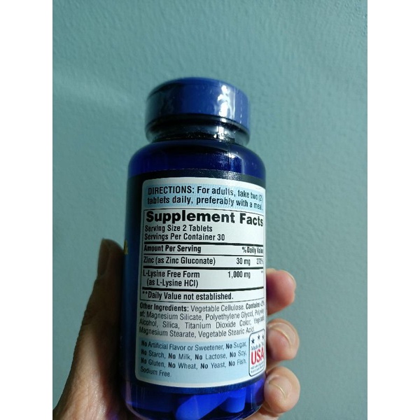 Viên uống giảm mụn bổ sung L - lysine 1000mg và zinc 30mg 60v