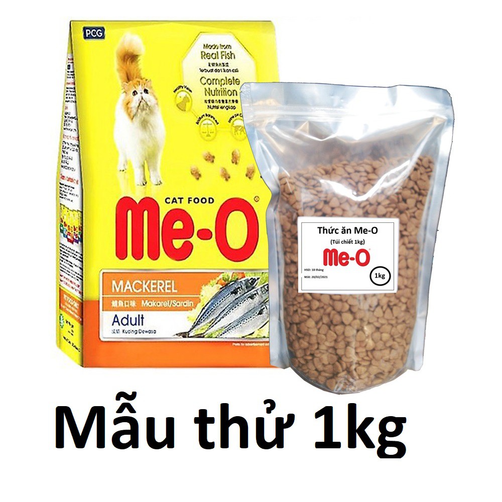 Túi zip 1kg- Me-o (3 vị) Thức ăn cho mèo mọi lứa tuổi- cá ngừ cá thu - hải sản