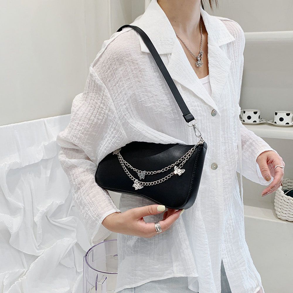 Túi Xách Da PU Họa Tiết Bướm Dập Nổi Phối Dây Xích Đa Năng Thời Trang Cho Nữ