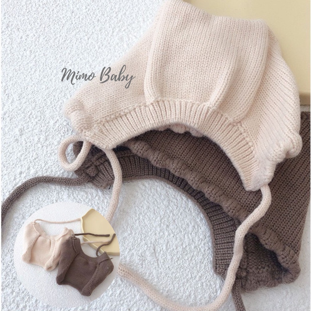 Mũ len trơn cột dây phong cách hàn quốc cho bé 3-12m Mimo Baby ML56