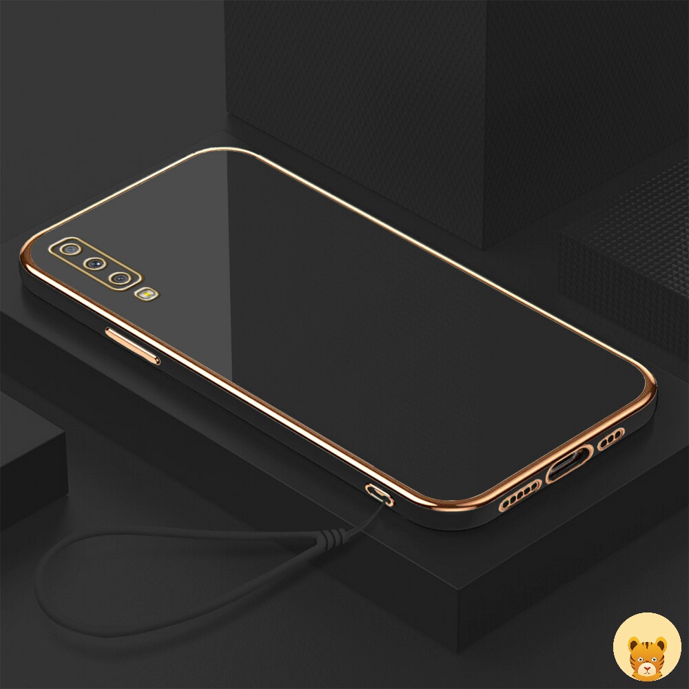 Ốp Điện Thoại Dẻo Mạ Màu Họa Tiết Sang Trọng Kèm Dây Đeo Cho Samsung A7 2018 A750