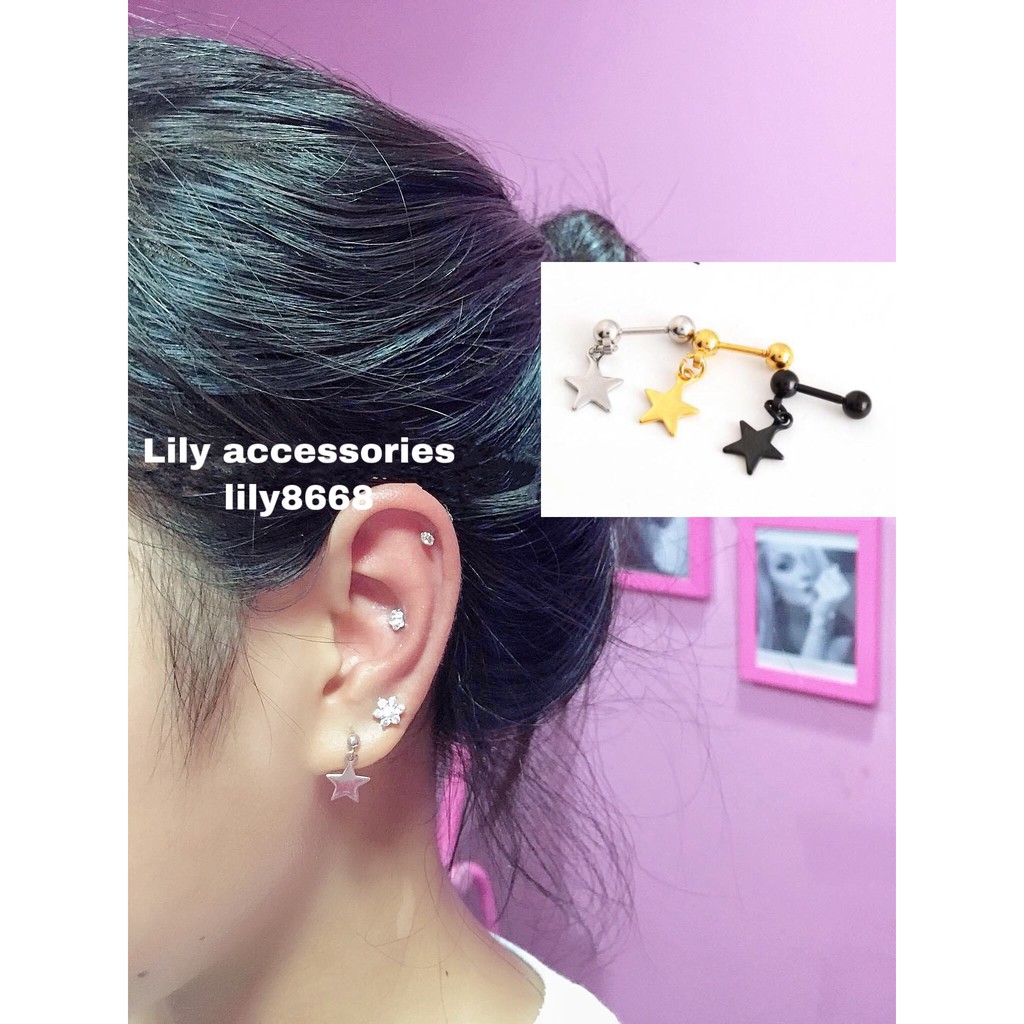 Star Earring khuyên tai titan ngôi sao nam nữ không gỉ không đen không dị ứng unisex
