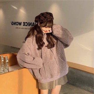 Áo hoodie lông cừu nỉ bông mũ tai thỏ siêu xinh hàng qc loại 1