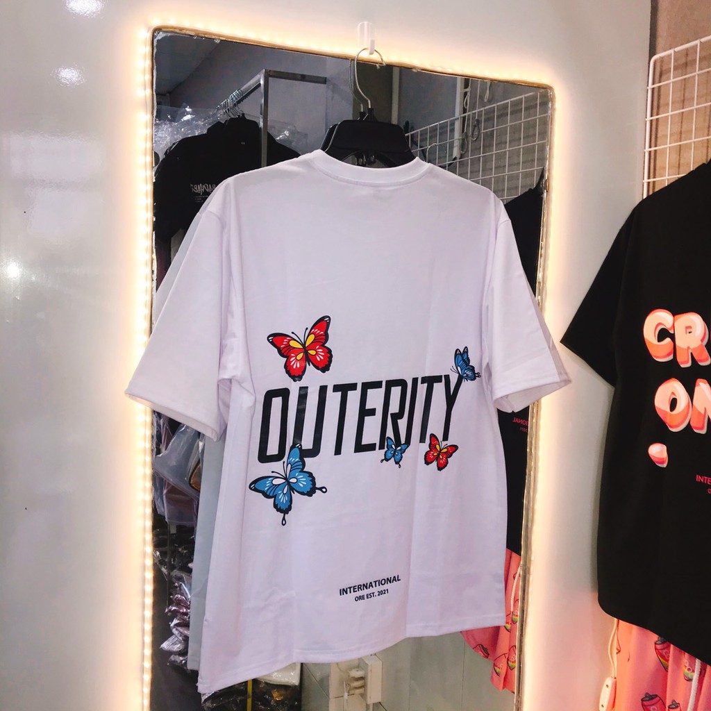 Áo thun  OUTERITY màu đen và trắng - form rộng tay lỡ unisex -  MAYLAN STORE