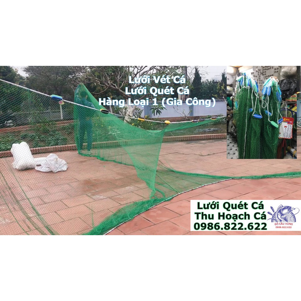 LƯỚI QUÉT CÁ,LƯỚI VÉT THU HOẠCH CÁ LỚN. LƯỚI QUÉT DÙ NHẬT. Cao 2m dài 10m-15m-20m túi 5m sợi dù 15 mắt lưới then 2 (4cm)