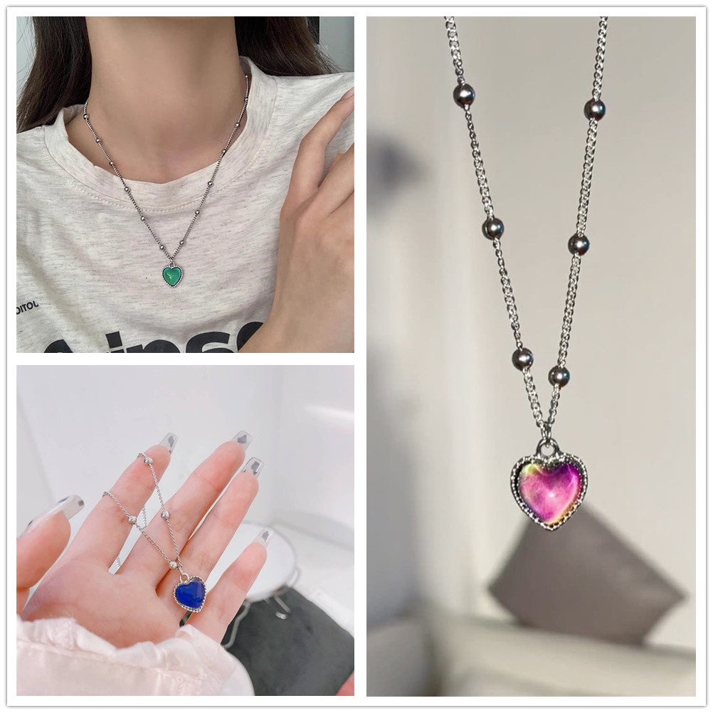 Vòng Cổ Chuỗi Hạt Hình Trái Tim Nhỏ Thay Đổi Màu Sắc Thời Trang Mới Ins