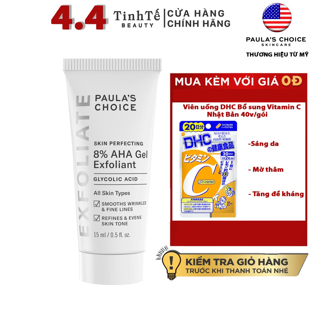 [Mã FMCGMALL -8% đơn 250K] Loại bỏ tết bào chết 8% AHA gel Paula's Choice SKIN PERFECTING 8% AHA GEL EXFOLIANT 15/100ml | BigBuy360 - bigbuy360.vn
