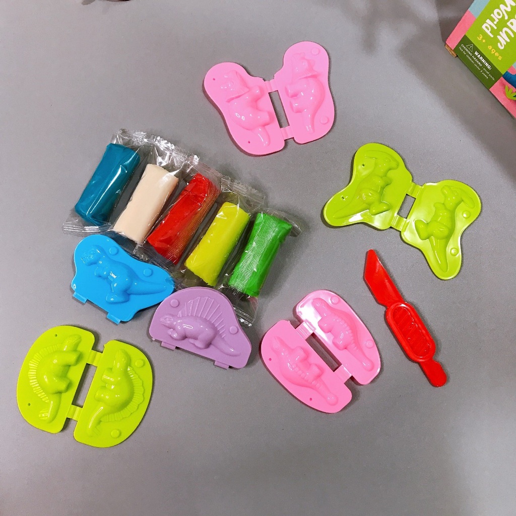 Đồ chơi đất nặn nhiều màu sắc + 6 khuôn hình khủng long, đồ chơi sáng tạo cho bé