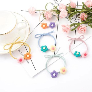 Dây buộc tóc thiết kế hoa 5 cánh 2 hoa cách điệu thun co giãn xinh xắn cho nữ PT8