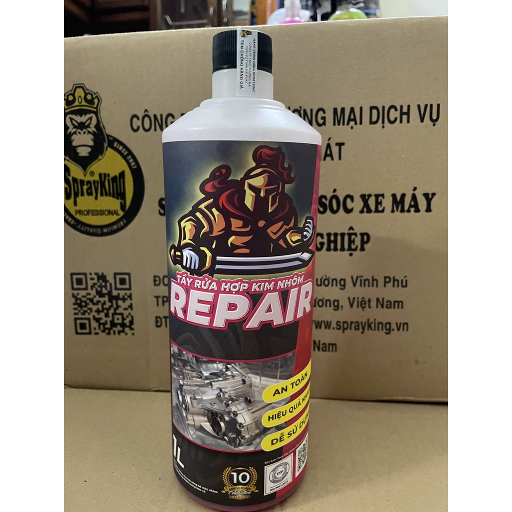 [Mẫu mới] [Combo] Chai SprayKing REPAIR mẫu mới 2022 xịt tẩy rửa hợp kim nhôm, tẩy lốc máy, đầu bò Kèm cọ cán đen