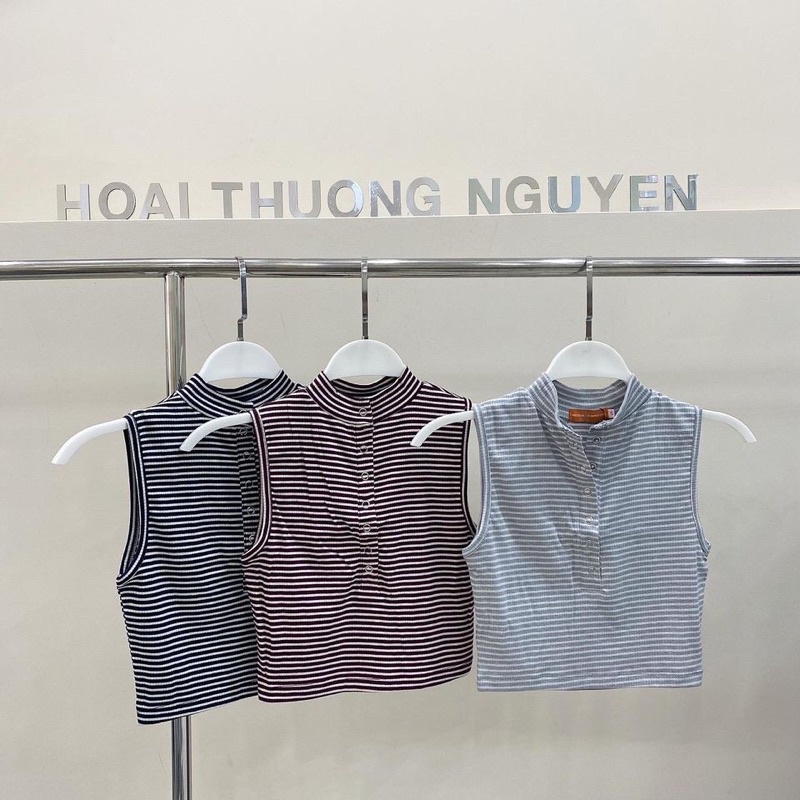 Áo Crop sọc khoét tay 3 màu