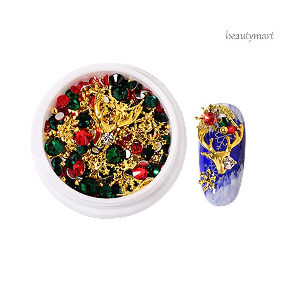 [Hàng mới về] Hộp đá giả kim cương đinh tán hợp kim làm móng nghệ thuật trang trí hình bông tuyết Giáng Sinh