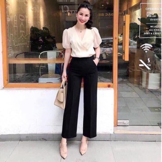 Quần ống rộng vải khoá sườn