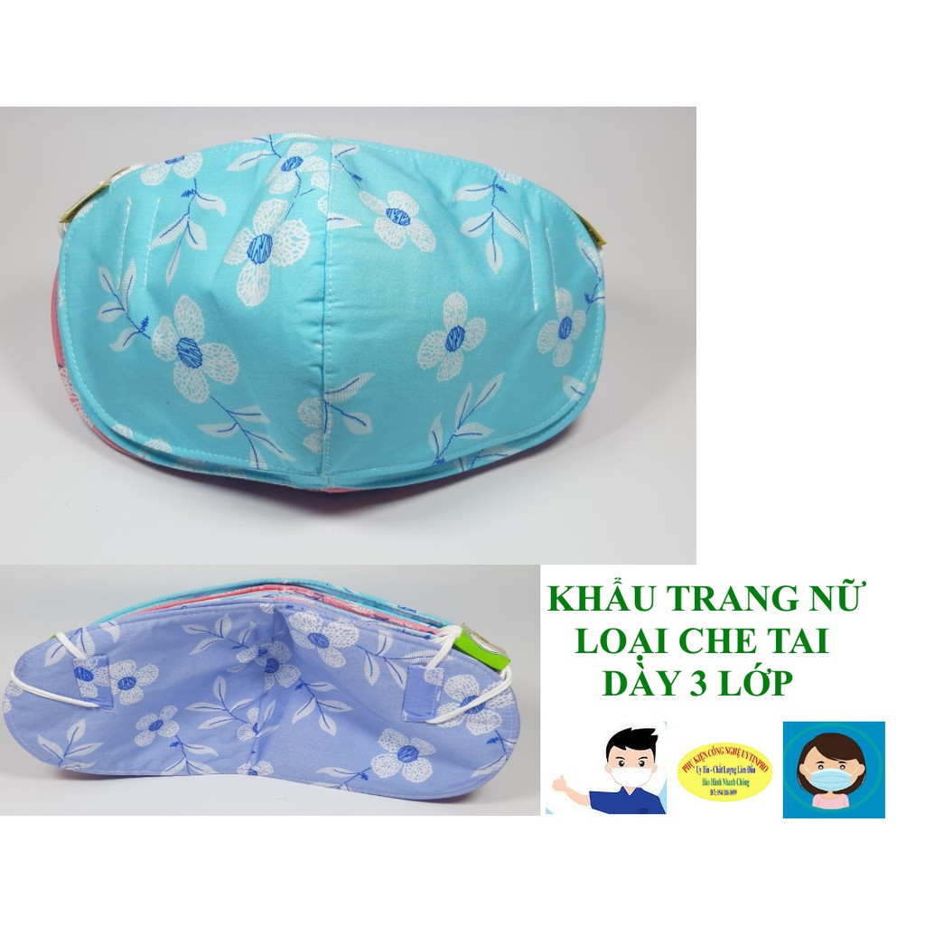 KHẨU TRANG NỮ Loại che tai bo tròn In hình hoa mai lớn loại Dày 3 lớp Chất liệu vải mềm dày Chống nắng Phòng dịch bệnh