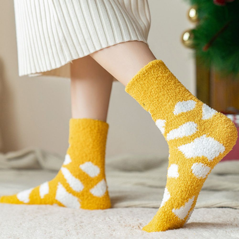 Vớ mang trong nhà cổ cao vừa vải lông cừu san hô dày thoáng khí ấm áp họa tiết tùy chọn phong cách Hàn Quốc cho bạn nữ