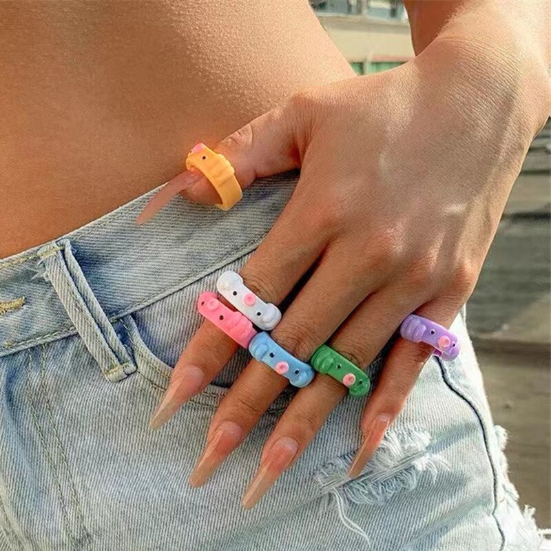 Nhẫn resin hình bạch tuộc/ gấu hoạt hình 3D màu sắc kẹo ngọt thời trang cho nữ