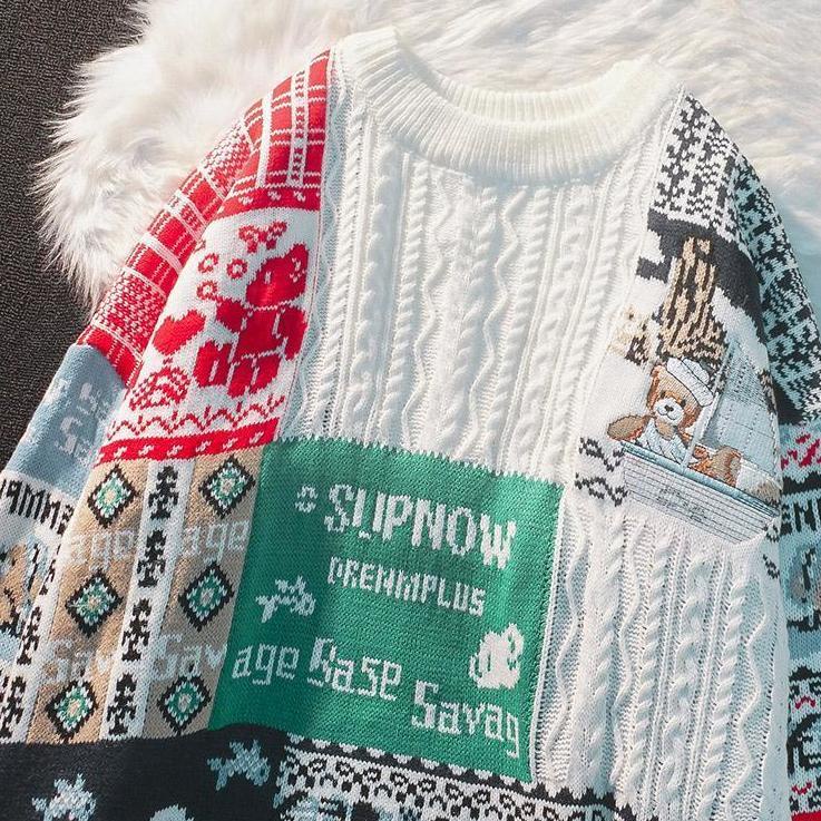 Áo Sweater Dệt Kim Dáng Rộng Thêu Hình Gấu Phong Cách Âu Mỹ Thời Trang Mùa Đông Cho Nam Và Nữ