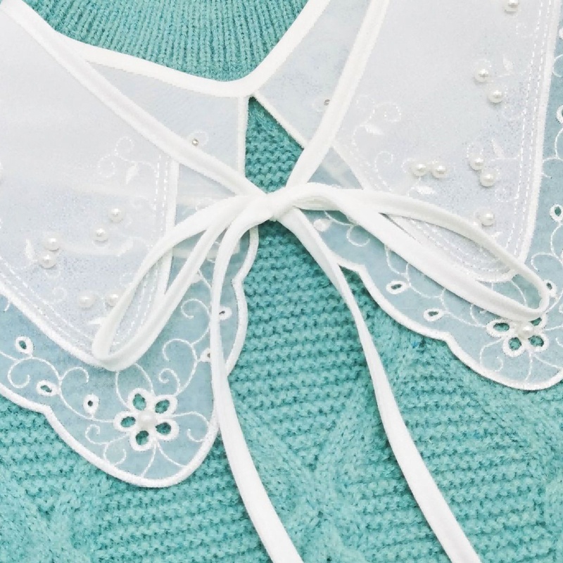 Cổ Áo Sơ Mi Giả Thêu Hoa Phối Ren Có Thể Tháo Rời Thời Trang Cho Nữ