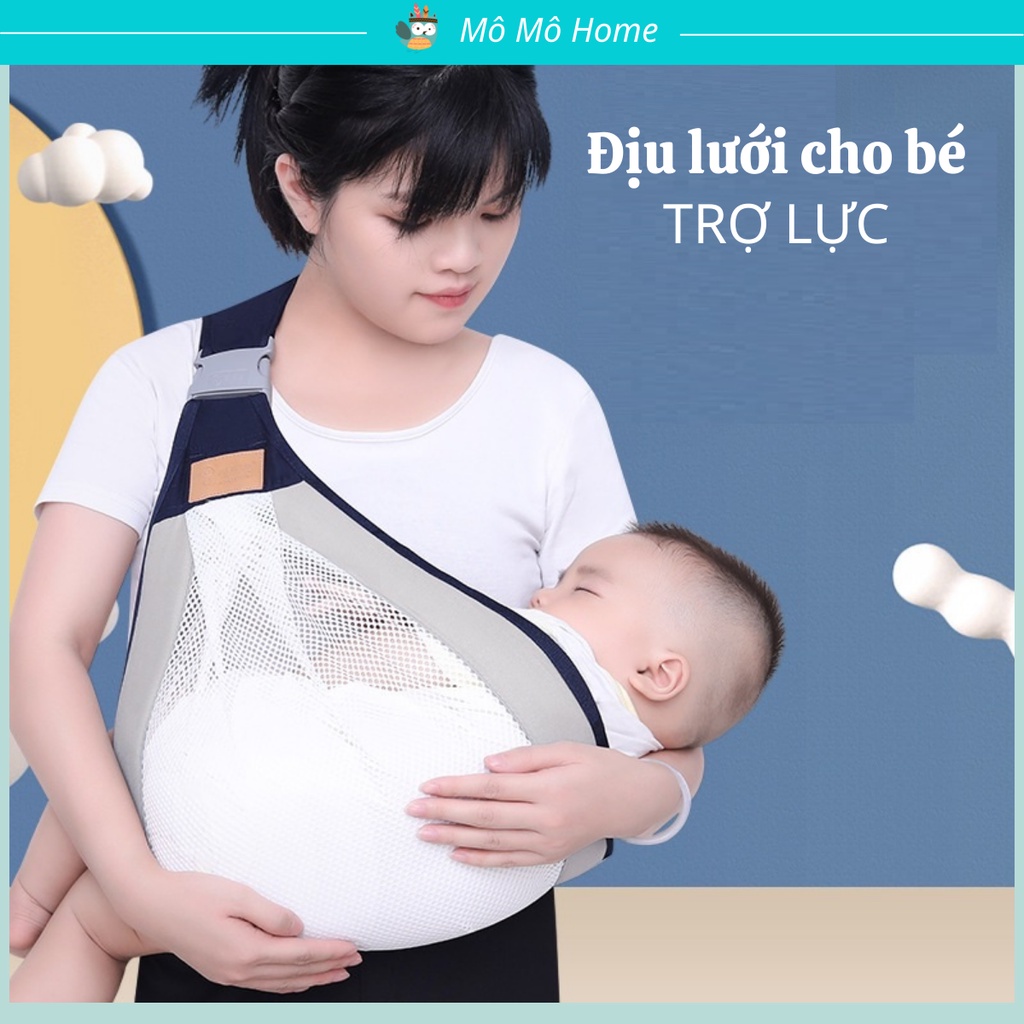 Địu cho bé lưới thoáng khí gấp gọn gàng, thiết kế TRỢ LỰC khi bế bé - Mô Mô Home