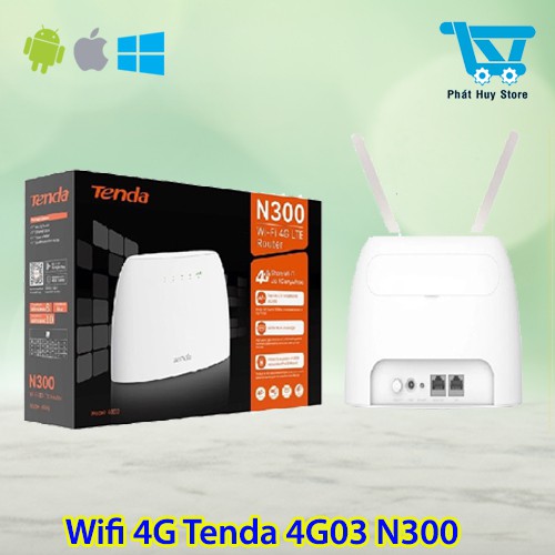 Phát Wifi 4G Tenda 4G03 N300 -Ko Anten - 32 User – 300Mbps - 2 Port Lan Chính Hãng