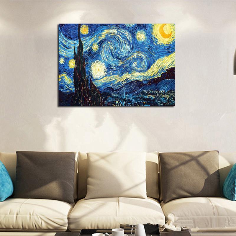 Bộ tranh đính đá thủ công 5D chủ đề tranh "Đêm đầy sao" của Van Gogh