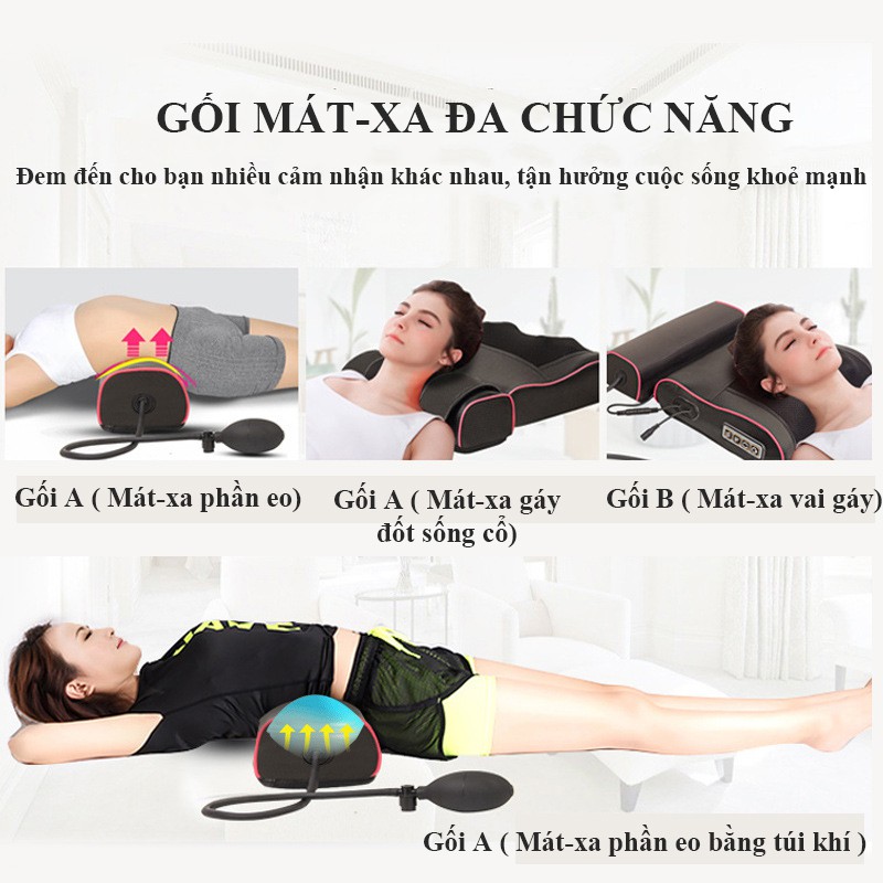 Gối massage máy mát-xa cổ vai gáy mát xa eo hông 20 đầu massage đa chức năng xoa bóp thư giãn - màu đen -FU201