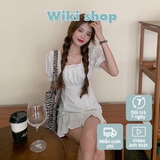 Váy xếp ly chun ngực - Váy đầm nữ freesize cộc tay dáng ôm có chun ngực tay bồng đuôi cá xếp ly C374