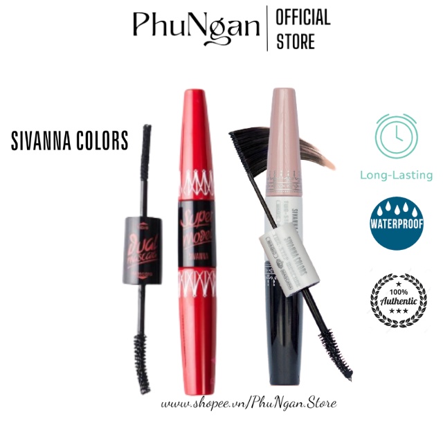 Chuốt mi/Mascara 2 đầu Sivanna Colors 5X Long Deep Black Waterproof Thái Lan