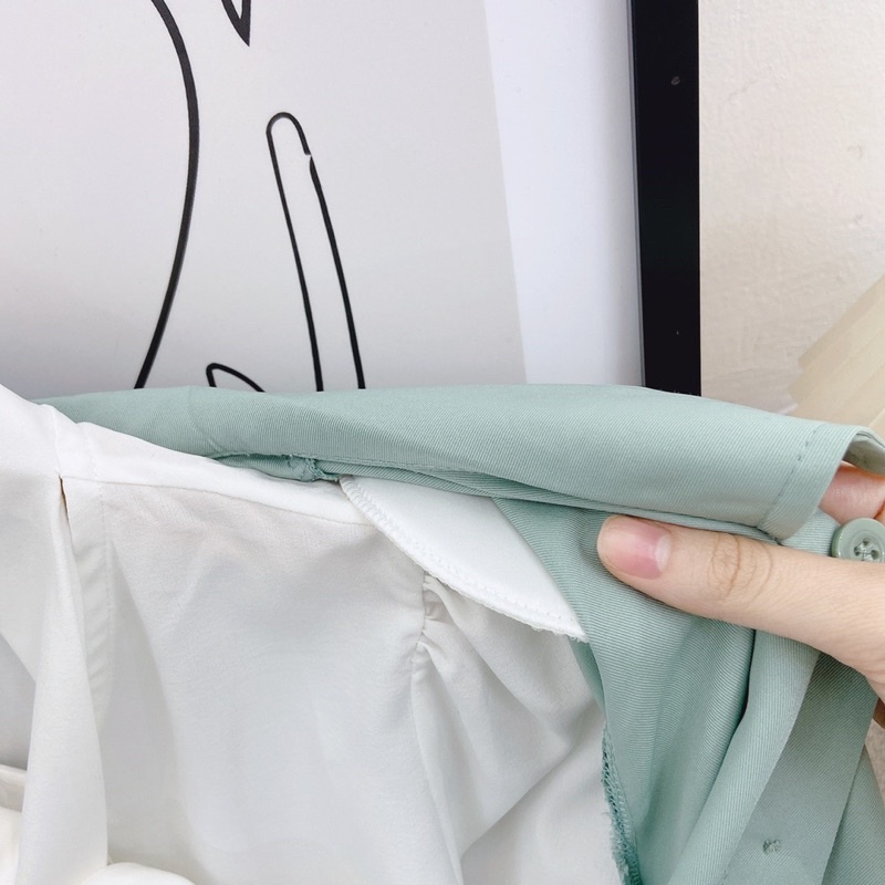 Set nữ set áo sơ mi trắng thắt nơ tay dài+ áo khoác vest xanh+ chân váy xếp ly dài lên dáng sang chảnh