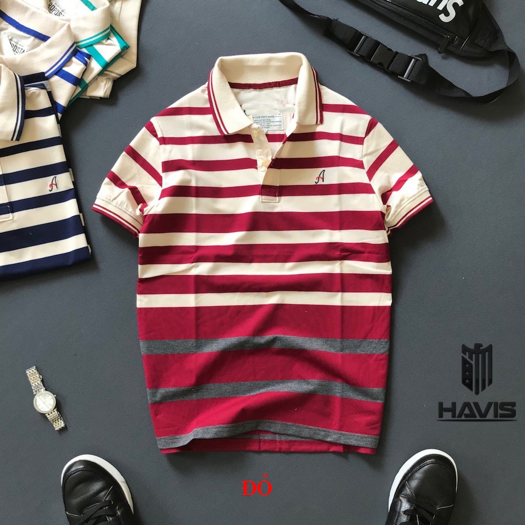 Áo thun nam Cotton Sọc logo thêu Chữ A tay bo - Thời trang Havis - ASTD019 | BigBuy360 - bigbuy360.vn