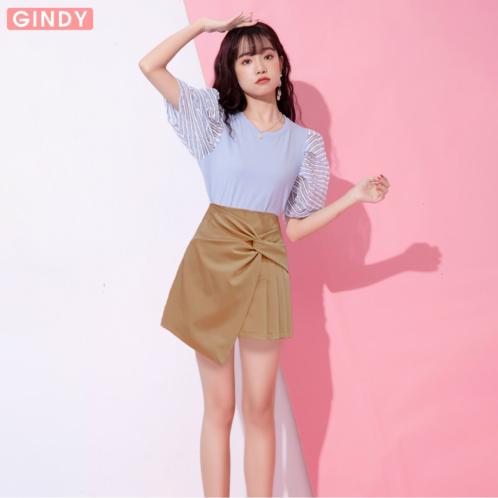 Chân váy nữ công sở ngắn chữ A GINDY phối nơ xếp ly vạt lệch thời trang hàng thiết kế V20021 | BigBuy360 - bigbuy360.vn