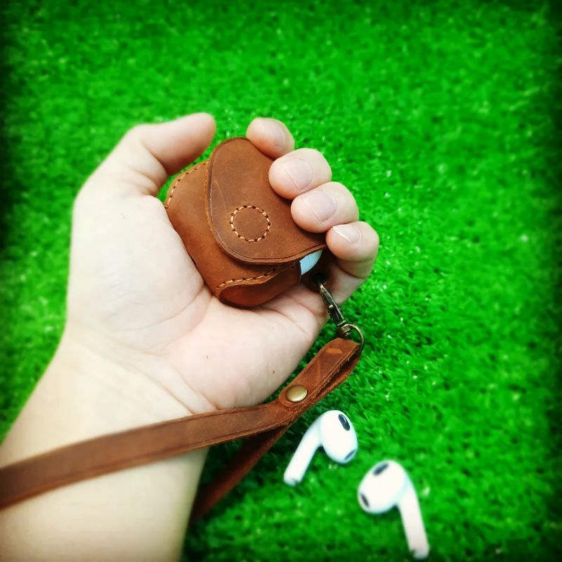 BAO DA AIRPODS 3 NÚT NAM CHÂM - HANDMADE DA THẬT