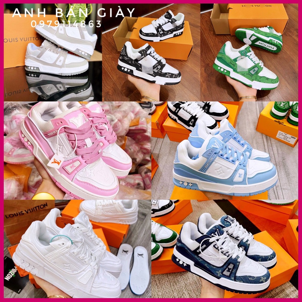 giày thể thao LV bốn màu , giày sneaker louiss vuittonn bốn màu xanh lá, hồng, đen, xám siêu hót