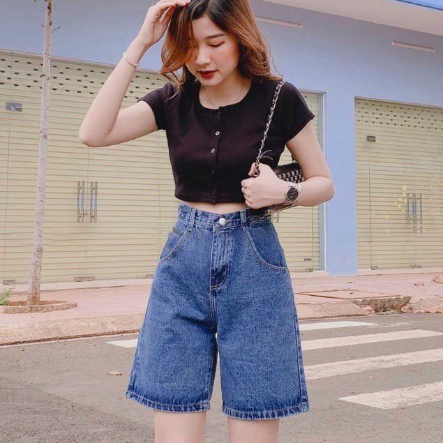 Quần short jean bò lửng ngố demin cạp lưng cao màu đen xanh 2022 kozoda QJ7 | BigBuy360 - bigbuy360.vn