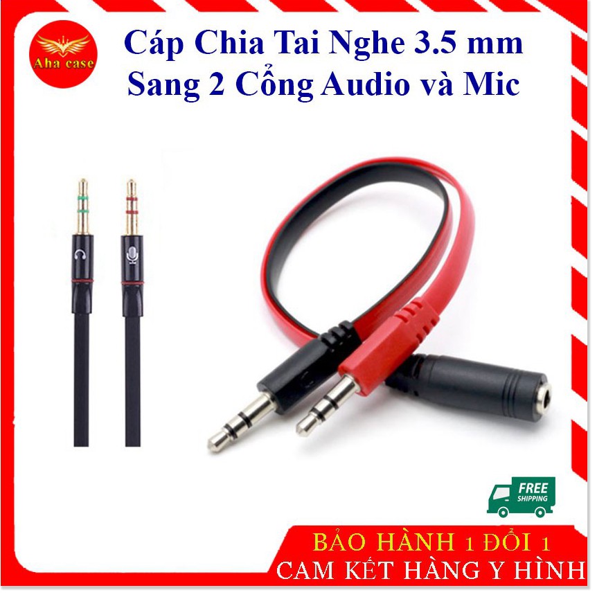 Jack chuyển đổi tai nghe 3.5 sang Audio &amp; Mic dùng trên laptop máy tính, Cáp Chia 3.5mm